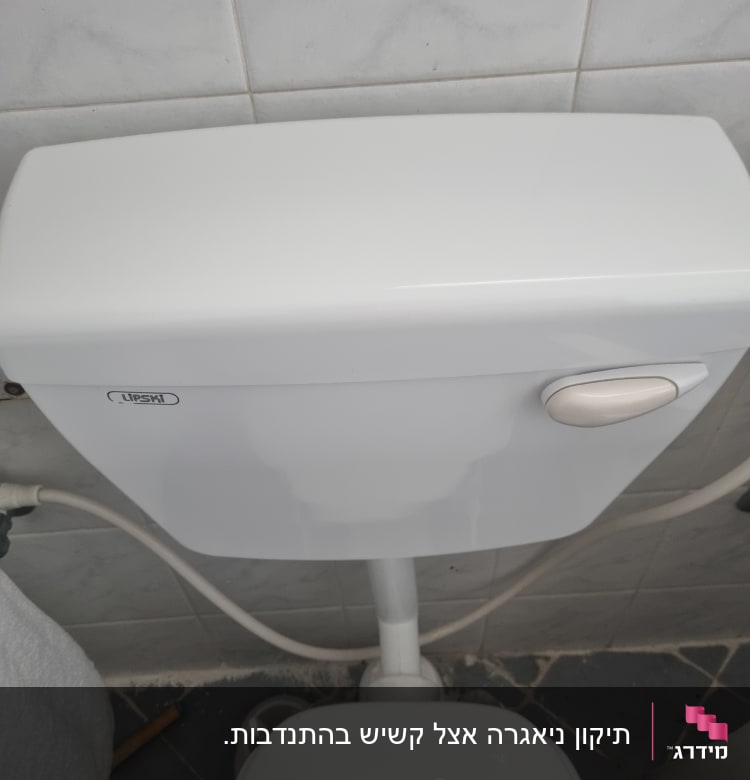מיכל הדחה לבן עם צינור חיבור